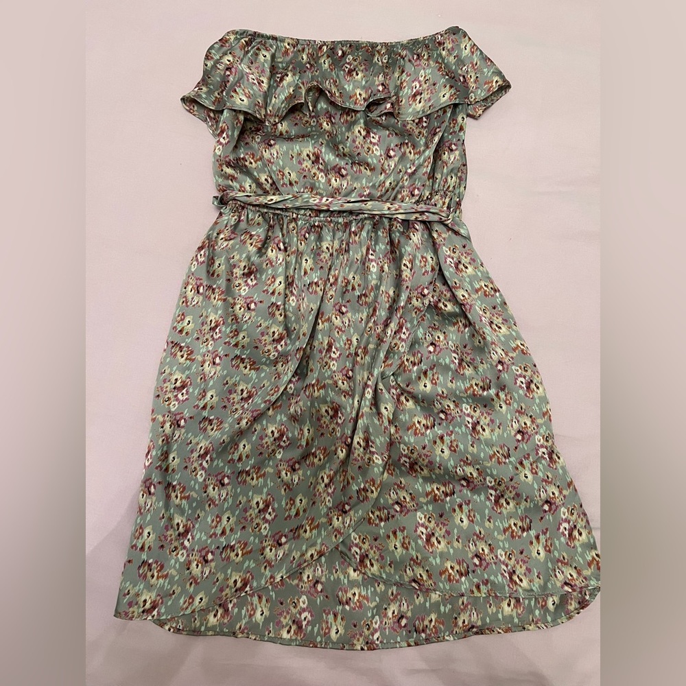 NORDSTROM strapless floral satin dress with bow